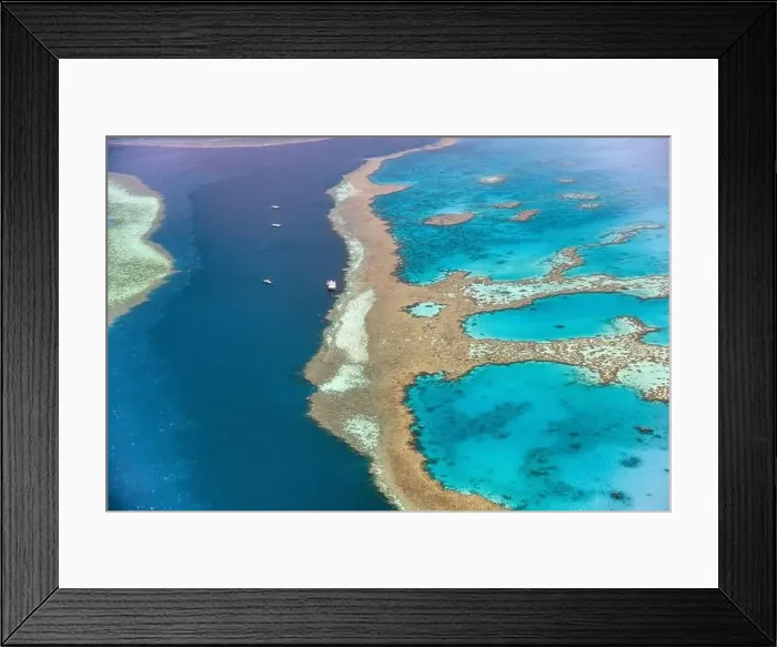Framed Print : Aerial view of Whitsunday Islands Coral Reef of Queensland from the aircraft Framed Print : Aerial view of Whitsunday Islands Coral Reef of Queensland from the aircraft