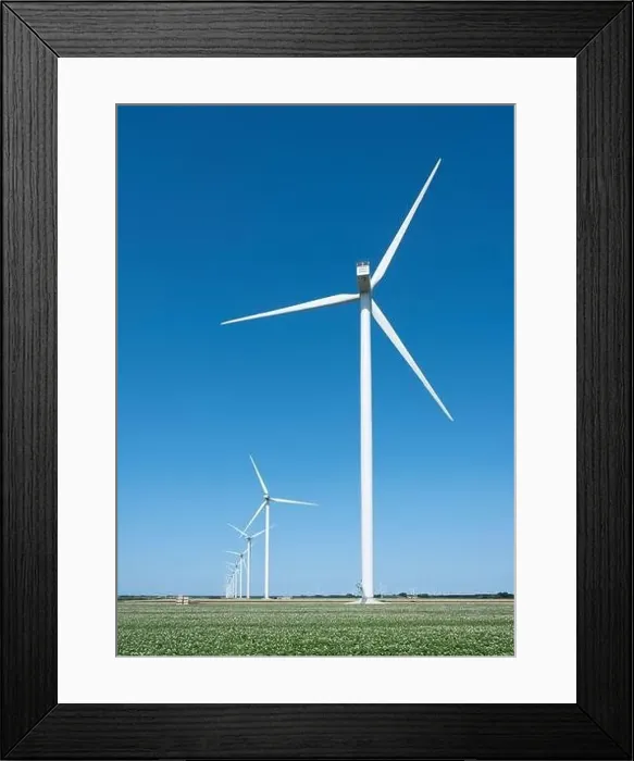 Framed Print : wind turbines under blue sky in blossoming potatoe field near hoorn in wieringermeer Framed Print : wind turbines under blue sky in blossoming potatoe field near hoorn in wieringermeer