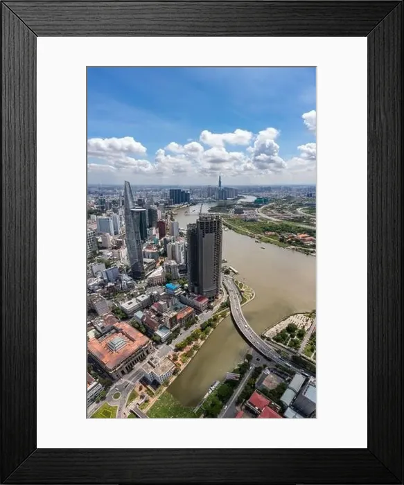 Framed Print : Vertical photo of Saigon downtown in a summer day Framed Print : Vertical photo of Saigon downtown in a summer day