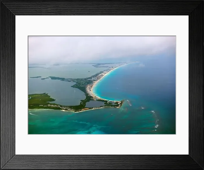 Framed Print : Cancun beach and Hotel zone aerial view, viewed from an airplane, Cancun, Quintana Roo QR, Mexico Framed Print : Cancun beach and Hotel zone aerial view, viewed from an airplane, Cancun, Quintana Roo QR, Mexico