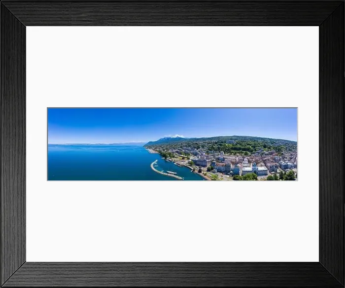 Framed Print : Aerial view of Evian (Evian-Les-Bains) city in Haute-Savoie in France Framed Print : Aerial view of Evian (Evian-Les-Bains) city in Haute-Savoie in France