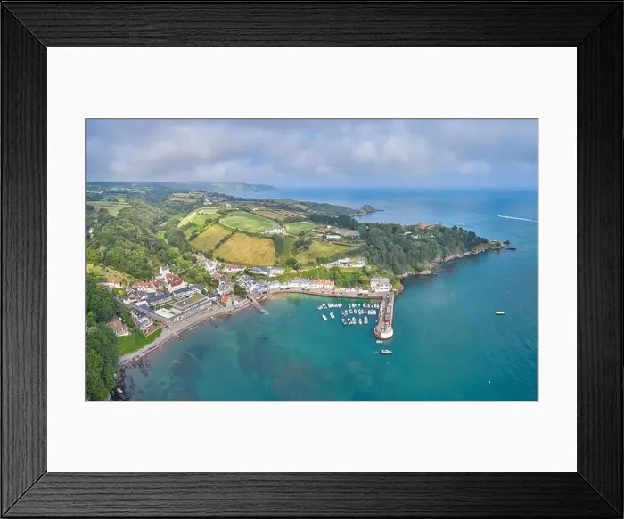 Framed Print : Image of Rozel Harbour at high tide with surrounding countryside Framed Print : Image of Rozel Harbour at high tide with surrounding countryside