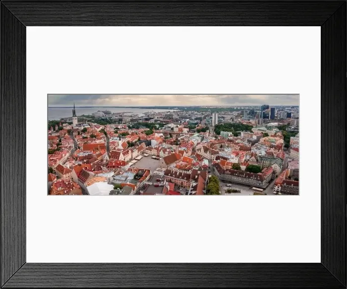 Framed Print : Medieval Tallinn, aerial view on the bright Framed Print : Medieval Tallinn, aerial view on the bright