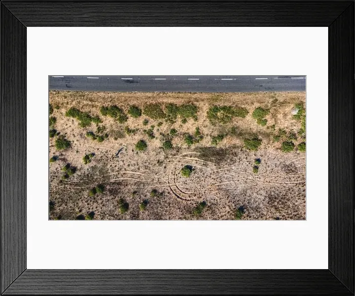 Framed Print : Tiretracks near Alepu beach, south of the town of Sozopol Framed Print : Tiretracks near Alepu beach, south of the town of Sozopol