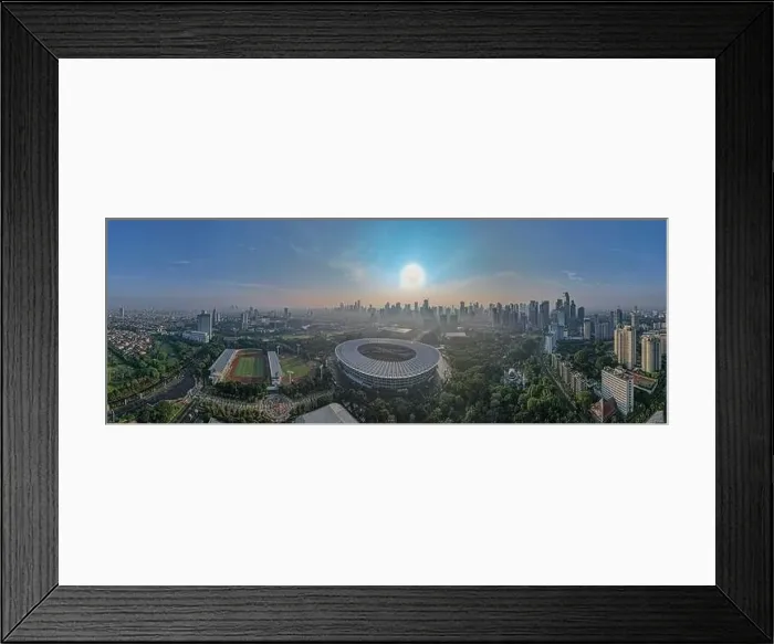 Framed Print : Aerial top down view of the Beautiful scenery of Senayan Stadium Framed Print : Aerial top down view of the Beautiful scenery of Senayan Stadium