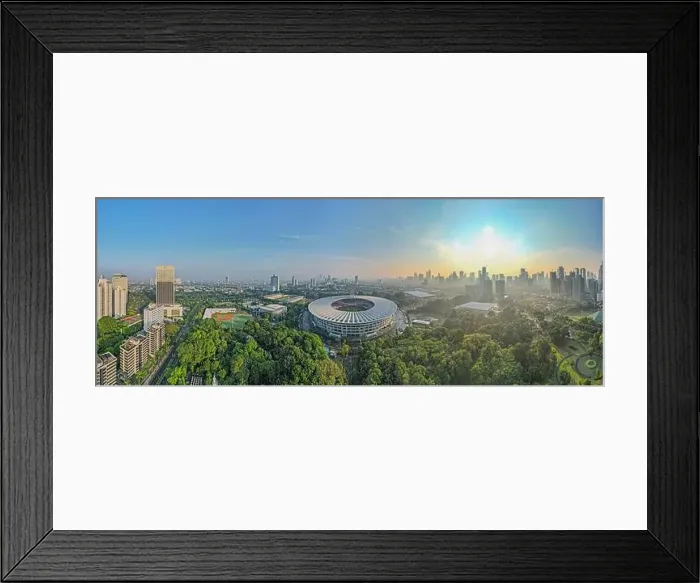 Framed Print : Aerial top down view of the Beautiful scenery of Senayan Stadium Framed Print : Aerial top down view of the Beautiful scenery of Senayan Stadium