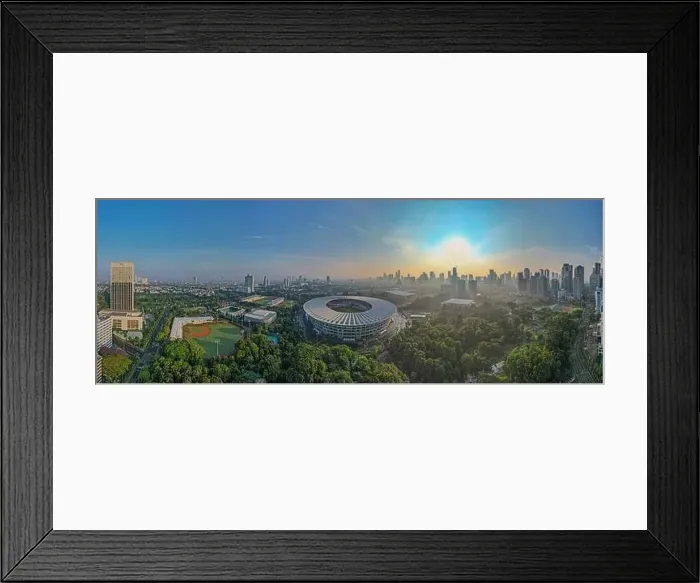 Framed Print : Aerial top down view of the Beautiful scenery of Senayan Stadium Framed Print : Aerial top down view of the Beautiful scenery of Senayan Stadium