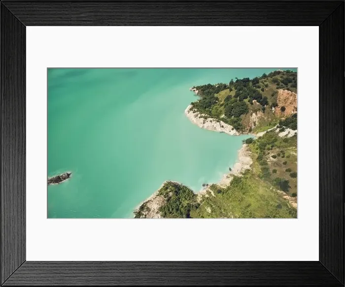 Framed Print : Green water with cliff landscape aerial above top view Framed Print : Green water with cliff landscape aerial above top view