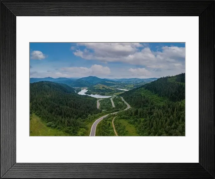Framed Print : Aerial view on mountain road from drone Framed Print : Aerial view on mountain road from drone