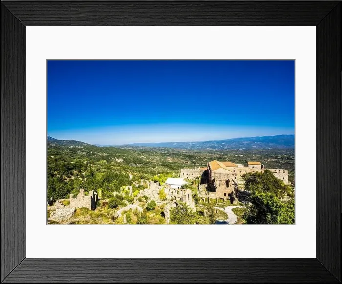 Framed Print : Villehardouin Castle and monastery aerial view. Mystras, Greece Framed Print : Villehardouin Castle and monastery aerial view. Mystras, Greece