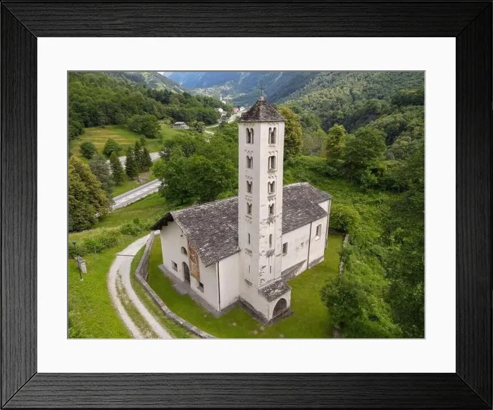 Framed Print : Drone view at the church of Mesocco on the Swiss alps Framed Print : Drone view at the church of Mesocco on the Swiss alps