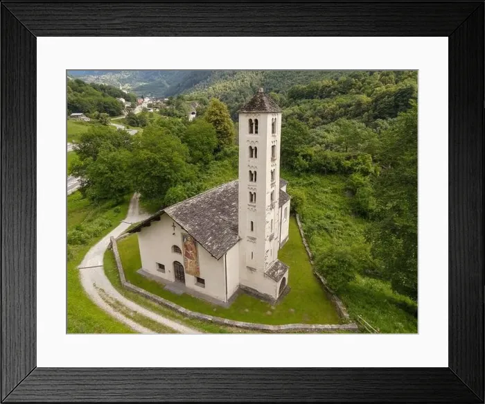 Framed Print : Drone view at the church of Mesocco on the Swiss alps Framed Print : Drone view at the church of Mesocco on the Swiss alps