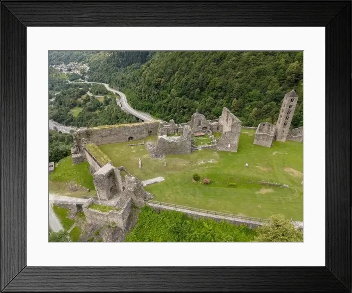 Framed Print : Drone view at the castle of Mesocco on the Swiss alps Framed Print : Drone view at the castle of Mesocco on the Swiss alps