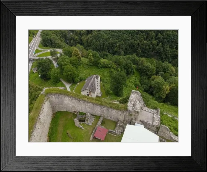 Framed Print : Drone view at the castle of Mesocco on the Swiss alps Framed Print : Drone view at the castle of Mesocco on the Swiss alps