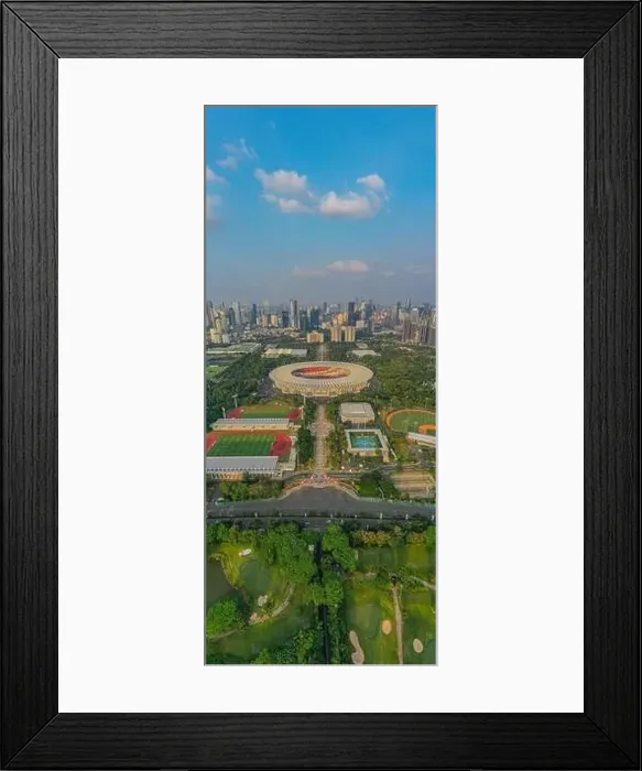 Framed Print : Aerial top down view of the Beautiful scenery of Senayan Stadium Framed Print : Aerial top down view of the Beautiful scenery of Senayan Stadium