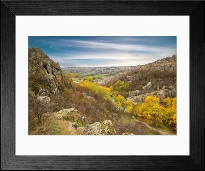 Framed Print : Aktovsky Canyon in Ukraine surrounded large stone boulders Framed Print : Aktovsky Canyon in Ukraine surrounded large stone boulders
