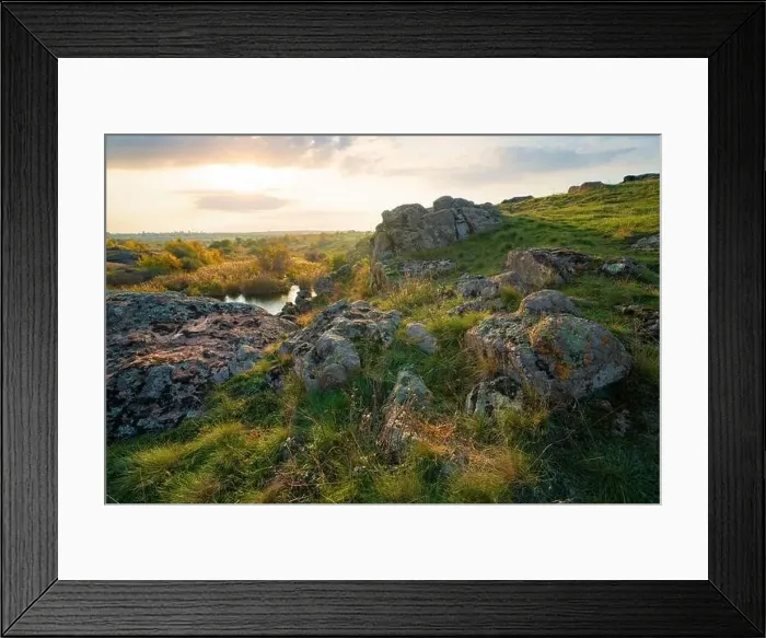 Framed Print : Aktovsky Canyon in Ukraine surrounded large stone boulders Framed Print : Aktovsky Canyon in Ukraine surrounded large stone boulders