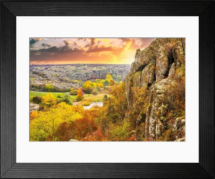 Framed Print : Aktovsky Canyon in Ukraine surrounded large stone boulders Framed Print : Aktovsky Canyon in Ukraine surrounded large stone boulders