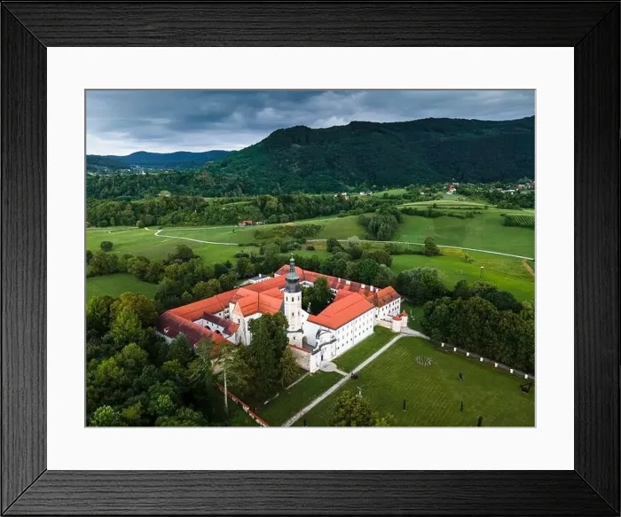 Framed Print : Cistercian Abbey and Kostanjevica na Krki Castle in Slovenia Aerial Drone Photo