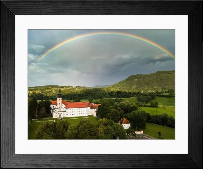 Framed Print : Cistercian Monastery Kostanjevica na Krki, Castle Kostanjevica, Slovenia with Rainbow after Storm Framed Print : Cistercian Monastery Kostanjevica na Krki, Castle Kostanjevica, Slovenia with Rainbow after Storm