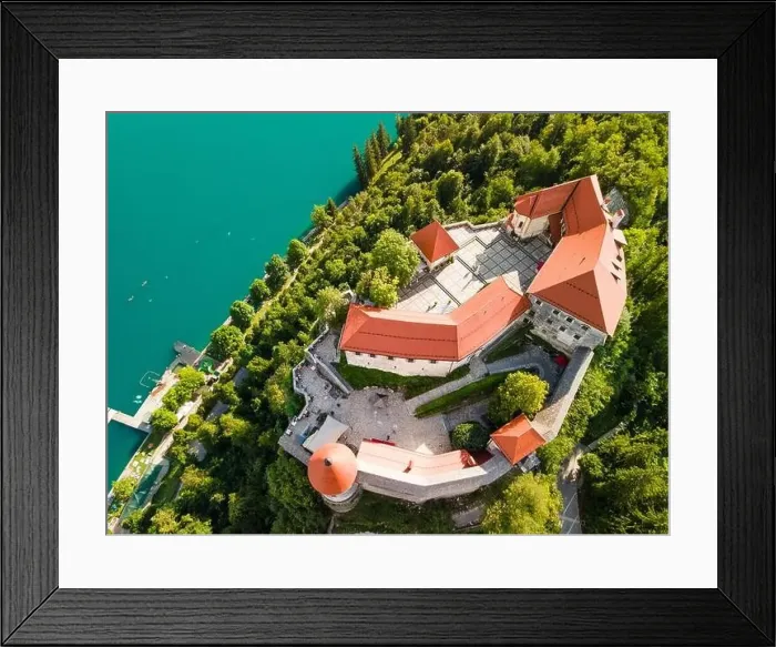 Framed Print : Faitytale Bled Castle Close Aerial Drone View, Slovenia Framed Print : Faitytale Bled Castle Close Aerial Drone View, Slovenia