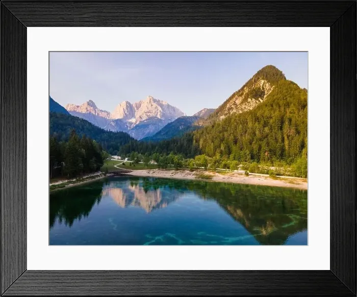 Framed Print : Alpine lake Jasna in Slovenia. Drone View at Sunrise Framed Print : Alpine lake Jasna in Slovenia. Drone View at Sunrise