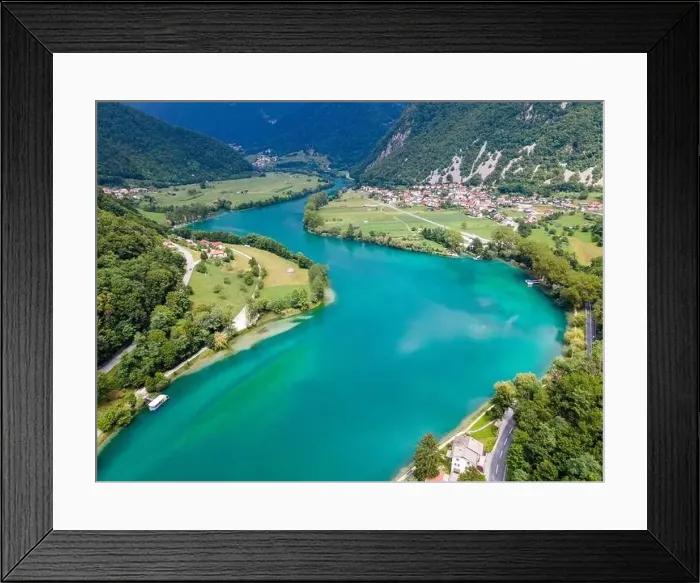 Framed Print : Turquoise Water in Soca River near Tolmin in Slovenia Drone View Framed Print : Turquoise Water in Soca River near Tolmin in Slovenia Drone View