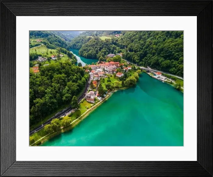 Framed Print : Most na Soci Town by Soca River in Slovenia Framed Print : Most na Soci Town by Soca River in Slovenia