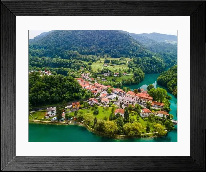 Framed Print : Most na Soci in Slovenia Drone View Framed Print : Most na Soci in Slovenia Drone View
