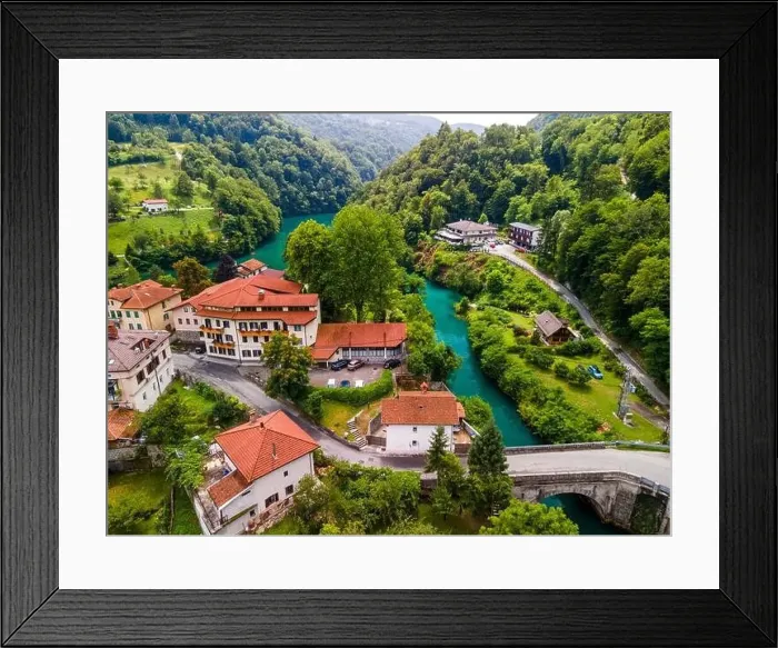 Framed Print : Most na Soci in Slovenia Drone View Framed Print : Most na Soci in Slovenia Drone View
