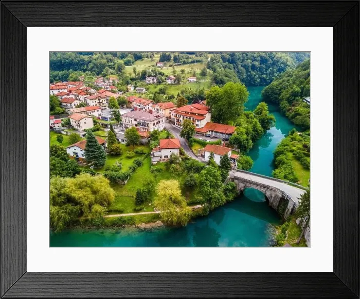 Framed Print : Riverside Most na Soci Picturesque Town in Slovenia Framed Print : Riverside Most na Soci Picturesque Town in Slovenia
