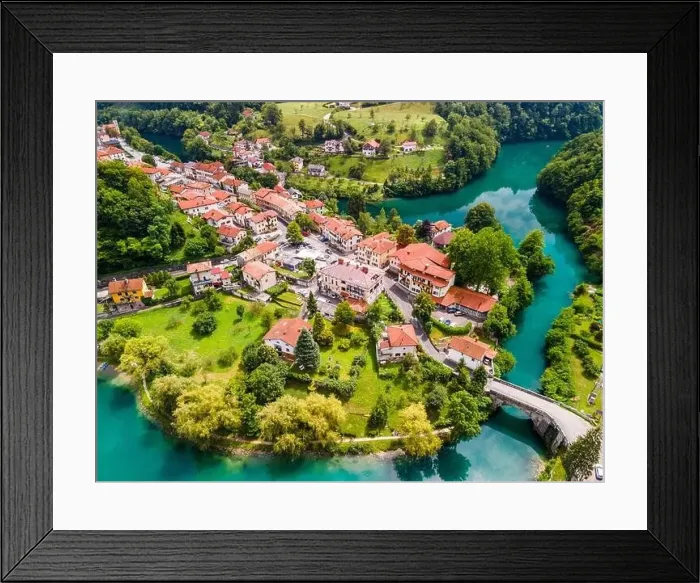 Framed Print : Most na Soci Town by Soca River in Slovenia Framed Print : Most na Soci Town by Soca River in Slovenia