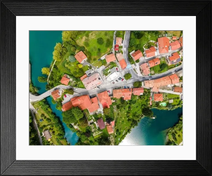 Framed Print : Most na Soci in Slovenia Drone View over Town Framed Print : Most na Soci in Slovenia Drone View over Town