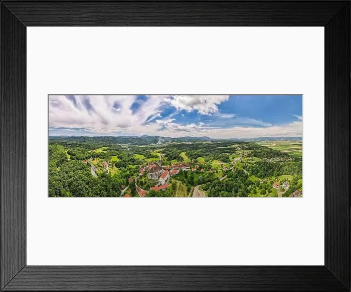 Framed Print : Aerial Panoramic View on Ptujska Gora Church and Slovenia Countryside Framed Print : Aerial Panoramic View on Ptujska Gora Church and Slovenia Countryside