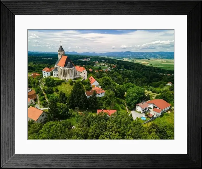 Framed Print : Church of The Mother of God in Ptujska Gora, Slovenia on Hill Top. Aerial Drone View Framed Print : Church of The Mother of God in Ptujska Gora, Slovenia on Hill Top. Aerial Drone View