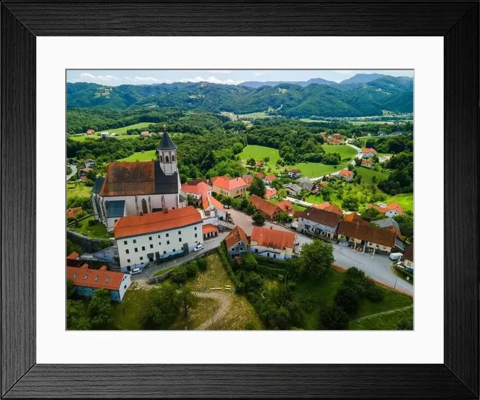 Framed Print : Church of The Mother of God in Ptujska Gora, Slovenia on Hill Top. Aerial Drone View Framed Print : Church of The Mother of God in Ptujska Gora, Slovenia on Hill Top. Aerial Drone View