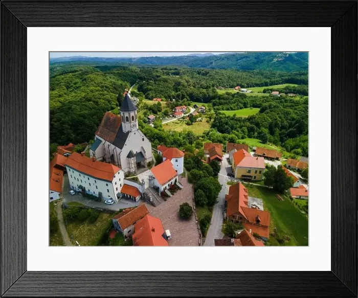 Framed Print : Ptujska Gora Church on Hill Top in Slovenia Countrtyside. Drone Scenic View Framed Print : Ptujska Gora Church on Hill Top in Slovenia Countrtyside. Drone Scenic View