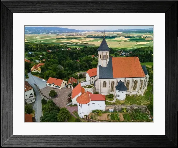 Framed Print : Church of The Mother of God in Ptujska Gora, Slovenia on Hill Top. Aerial Drone View Framed Print : Church of The Mother of God in Ptujska Gora, Slovenia on Hill Top. Aerial Drone View