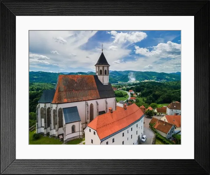 Framed Print : Church of The Mother of God in Ptujska Gora, Slovenia on Hill Top. Aerial Drone View Framed Print : Church of The Mother of God in Ptujska Gora, Slovenia on Hill Top. Aerial Drone View