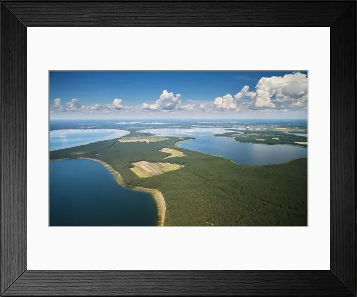 Framed Print : Bright colorful natural landscape with lake and forest aerial drone view