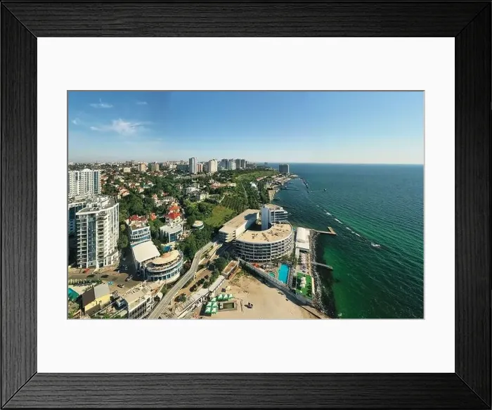 Framed Print : Air panorama of the Black Sea coast at sunrise. 10 st Fontana, Odessa Ukraine Framed Print : Air panorama of the Black Sea coast at sunrise. 10 st Fontana, Odessa Ukraine