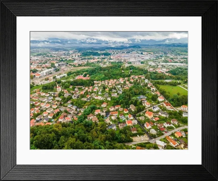 Framed Print : Celje Cityscape In Slovenia Third Largest City. Aerial Drone view Framed Print : Celje Cityscape In Slovenia Third Largest City. Aerial Drone view