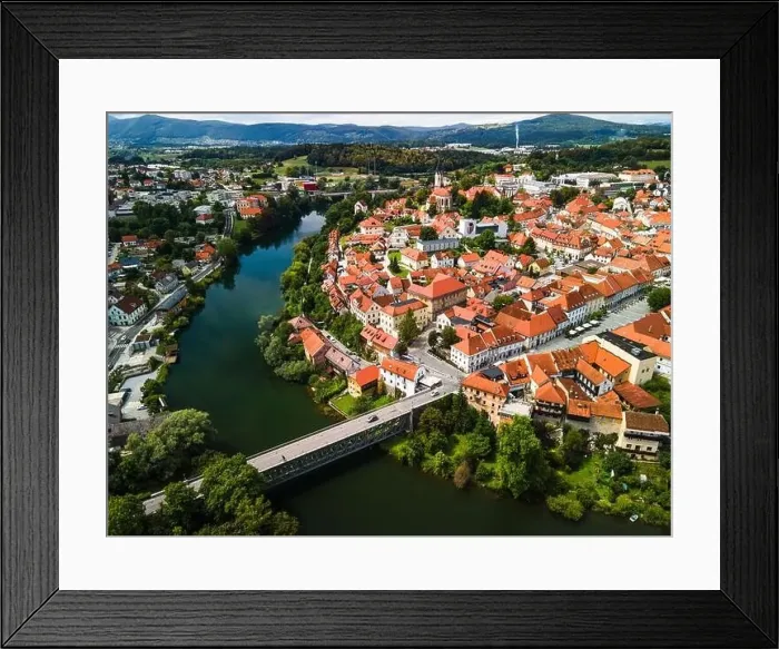 Framed Print : Novo Mesto Cityscape at Bend of the Krka River in Slovenia Lower Carniola Region. Aerial Drone View Framed Print : Novo Mesto Cityscape at Bend of the Krka River in Slovenia Lower Carniola Region. Aerial Drone View