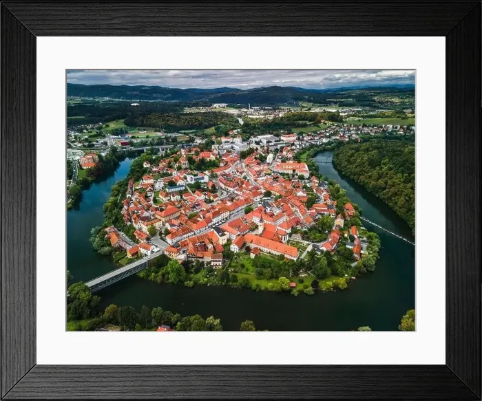 Framed Print : Novo Mesto Cityscape at Bend of the Krka River in Slovenia Lower Carniola Region. Aerial Drone View Framed Print : Novo Mesto Cityscape at Bend of the Krka River in Slovenia Lower Carniola Region. Aerial Drone View
