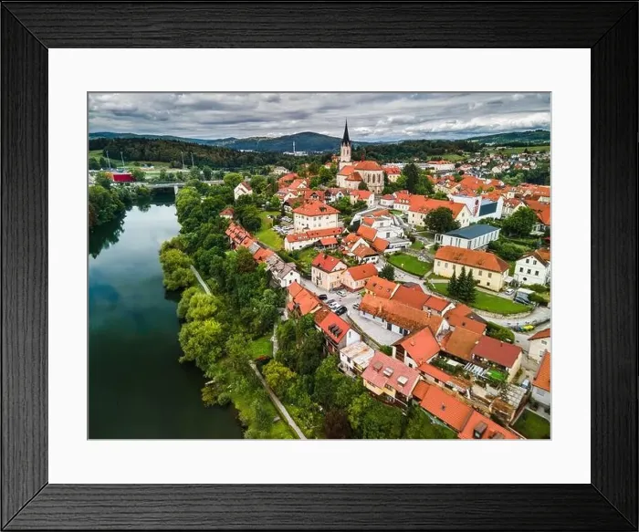 Framed Print : Novo Mesto Cityscape at Bend of the Krka River in Slovenia Lower Carniola Region. Aerial Drone View Framed Print : Novo Mesto Cityscape at Bend of the Krka River in Slovenia Lower Carniola Region. Aerial Drone View