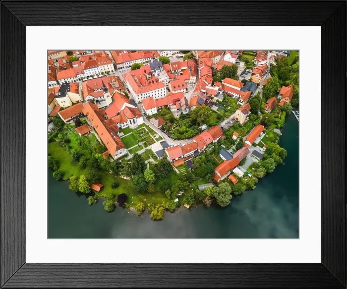 Framed Print : Novo Mesto Cityscape at Bend of the Krka River in Slovenia Lower Carniola Region. Aerial Drone View Framed Print : Novo Mesto Cityscape at Bend of the Krka River in Slovenia Lower Carniola Region. Aerial Drone View