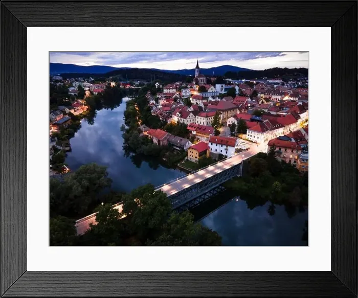 Framed Print : Illuminated at Night Novo Mesto in Lover Carniola Region in Slovenia at River Krka Bend. Drone View Framed Print : Illuminated at Night Novo Mesto in Lover Carniola Region in Slovenia at River Krka Bend. Drone View