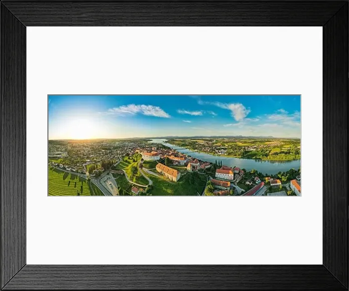 Framed Print : Aerial Panorama over Ptuj Townscape, Ptuj Castle and River Drava in Slovenia Framed Print : Aerial Panorama over Ptuj Townscape, Ptuj Castle and River Drava in Slovenia
