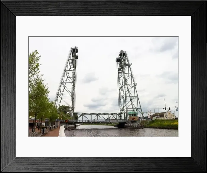 Framed Print : Steel vertical lift bridge over Gouwe canal in Waddinxveen the Netherlands Framed Print : Steel vertical lift bridge over Gouwe canal in Waddinxveen the Netherlands