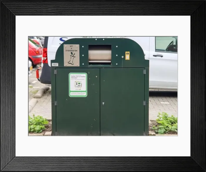 Framed Print : GFT or organic waste collection bin in Waddinxveen in the Netherlands Framed Print : GFT or organic waste collection bin in Waddinxveen in the Netherlands